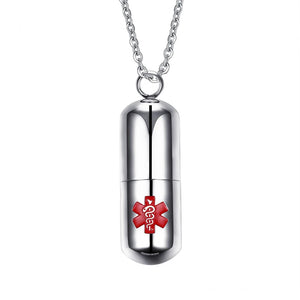 Stainless Steel Pill Container Bottle Necklaces Pendant Engraving
