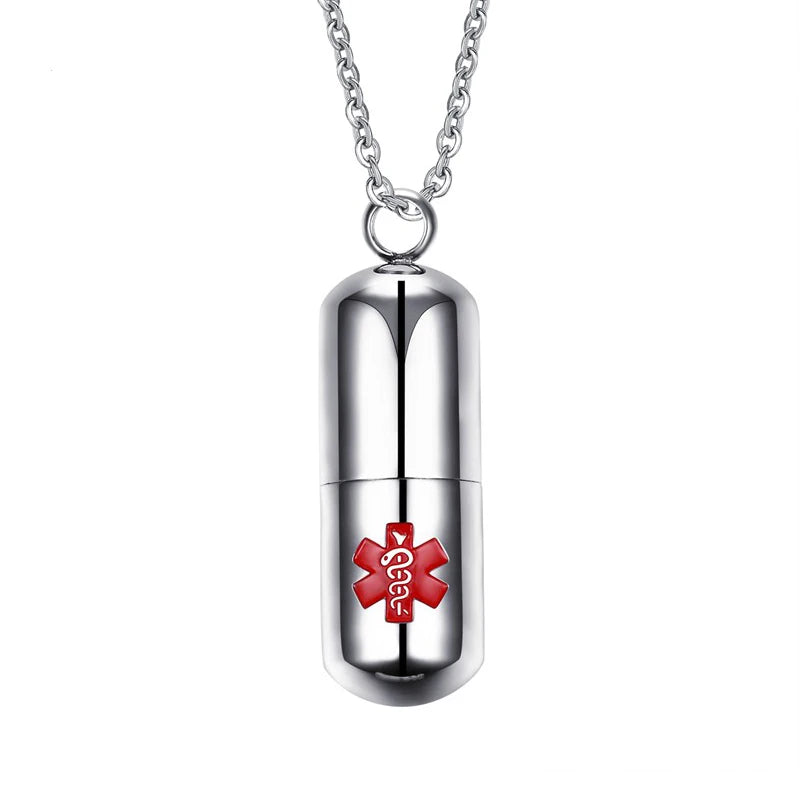Stainless Steel Pill Container Bottle Necklaces Pendant Engraving