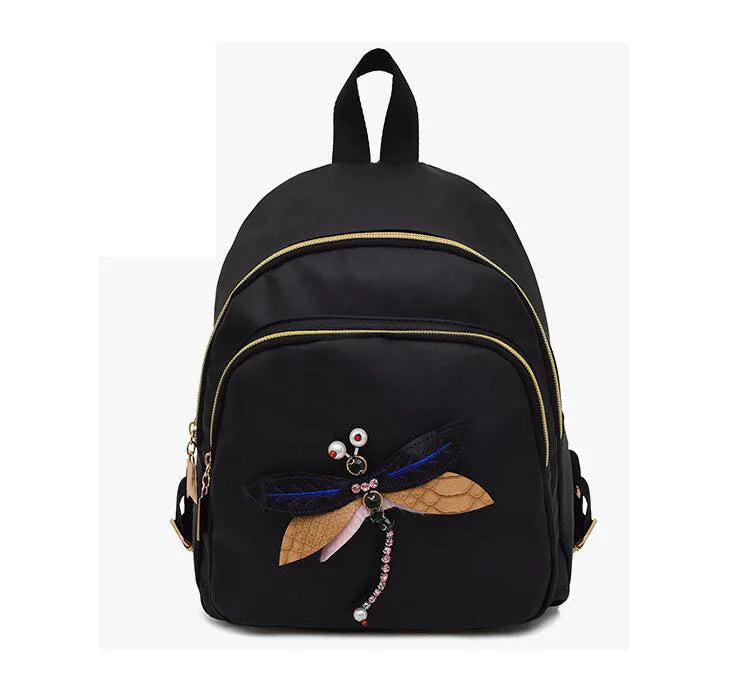 Dragonfly Lady Backpack 3D Diamond Shoulder Bag Retro Female Bag