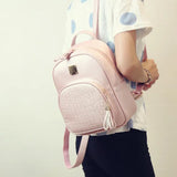 Sequined Leather School Backpack for Teen Girls
