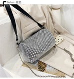 Autumn Rhinestone Women's Bucket Bag Light Diamond Handbags Chain Messenger Bag
