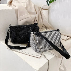 Autumn Rhinestone Women's Bucket Bag Light Diamond Handbags Chain Messenger Bag