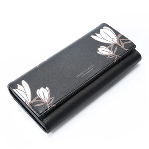 WEICHEN Flower Print Long Wallet Women PU Leather Female Wallets