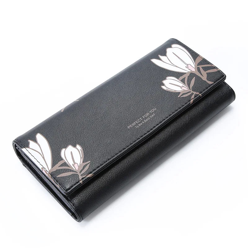 WEICHEN Flower Print Long Wallet Women PU Leather Female Wallets