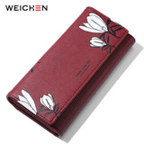 WEICHEN Flower Print Long Wallet Women PU Leather Female Wallets