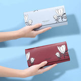 WEICHEN Flower Print Long Wallet Women PU Leather Female Wallets