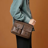 WEIXIER Coffee PU Leather Men Crossbody Bag Shoulder Bags