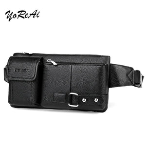 WEIXIER PU Men's Waist Bags Leather Male Fanny Pack Money Belt Bag
