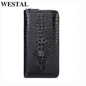 Men's Crocodile Pattern Leather Clutch Bag for Money and Cards