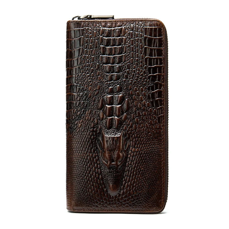 Men's Crocodile Pattern Leather Clutch Bag for Money and Cards