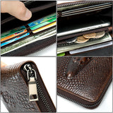 Men's Crocodile Pattern Leather Clutch Bag for Money and Cards