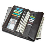 Men's Long Leather Zip Wallet Clutch Phone Money Bag