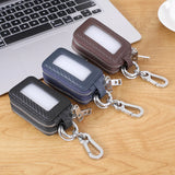 Carbon Fiber Textured Leather Key Holder Double Zipper Keychain Wallet