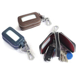 Carbon Fiber Textured Leather Key Holder Double Zipper Keychain Wallet