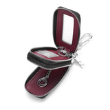 Carbon Fiber Textured Leather Key Holder Double Zipper Keychain Wallet