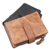Crazy Horse Leather Anti RFID Men Zipper Short Wallets