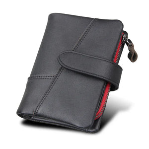 Crazy Horse Leather Anti RFID Men Zipper Short Wallets