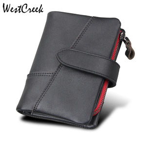 Crazy Horse Leather Anti RFID Men Zipper Short Wallets