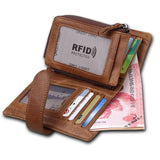 Crazy Horse Leather Anti RFID Men Zipper Short Wallets