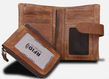 Crazy Horse Leather Anti RFID Men Zipper Short Wallets