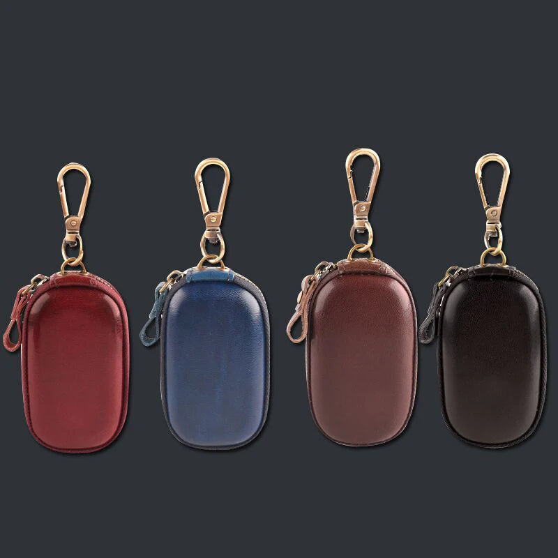 Leather Vintage Zipper Key Wallets Men Women Small Housekeeper Holder