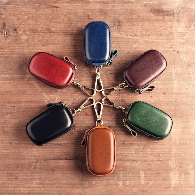 Leather Vintage Zipper Key Wallets Men Women Small Housekeeper Holder