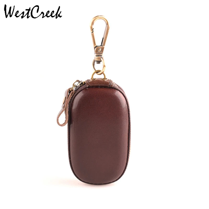Leather Vintage Zipper Key Wallets Men Women Small Housekeeper Holder