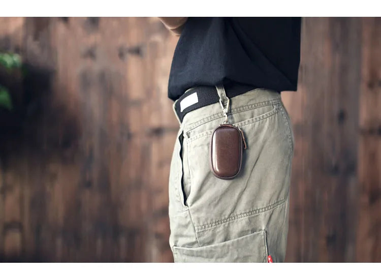 Leather Vintage Zipper Key Wallets Men Women Small Housekeeper Holder
