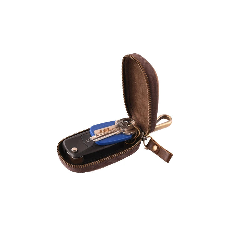 Leather Vintage Zipper Key Wallets Men Women Small Housekeeper Holder