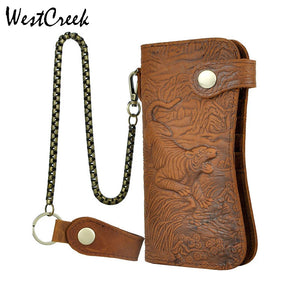 Leather Men Clutch Wallets Tiger/Dragon Pattern Crazy Horse Cow Leather Men Chai