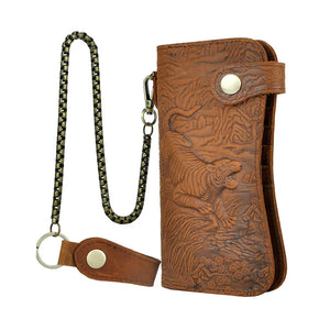 Leather Men Clutch Wallets Tiger/Dragon Pattern Crazy Horse Cow Leather Men Chai