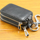 Double Zipper Leather Car Key Wallets Key Holder Keychain