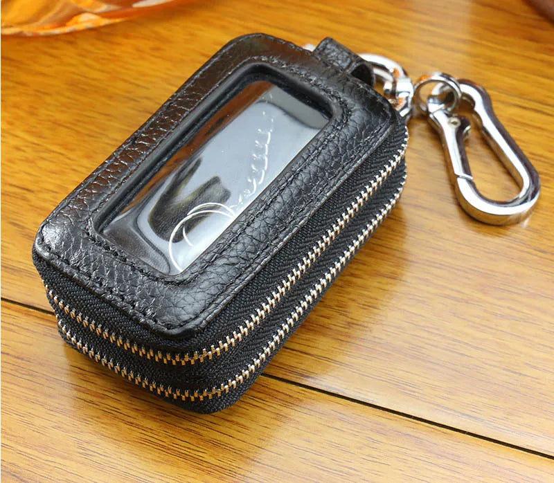 Double Zipper Leather Car Key Wallets Key Holder Keychain