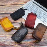 Leather Retro Key Wallets Zipper Car Key Coins Organizer Case