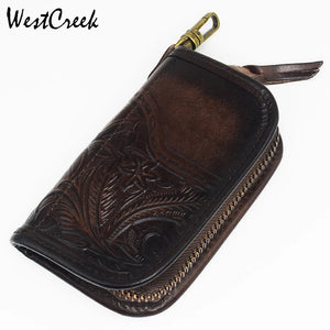 Leather Retro Key Wallets Zipper Car Key Coins Organizer Case