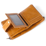 Men Double Zipper Wallets Retro Oil Wax Leather Purse