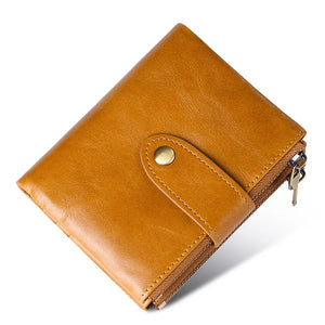 Men Double Zipper Wallets Retro Oil Wax Leather Purse