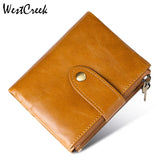 Men Double Zipper Wallets Retro Oil Wax Leather Purse