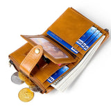 Men Double Zipper Wallets Retro Oil Wax Leather Purse
