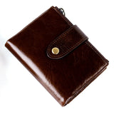 Men Double Zipper Wallets Retro Oil Wax Leather Purse
