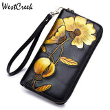 Hand Painted Flower Womens Wallets RFID Long Wallet