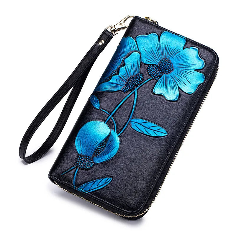 Hand Painted Flower Womens Wallets RFID Long Wallet