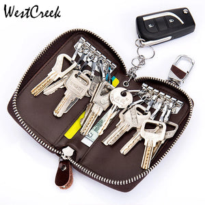 Oil Wax Leather Car Key Smart Wallet Zipper Key Holder Organizer