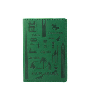 City Pattern Passport Holder Green PU Leather