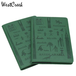 City Pattern Passport Holder Green PU Leather