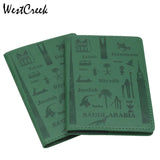 City Pattern Passport Holder Green PU Leather