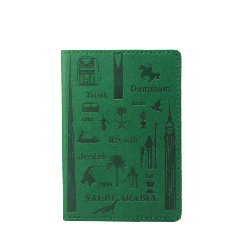 City Pattern Passport Holder Green PU Leather