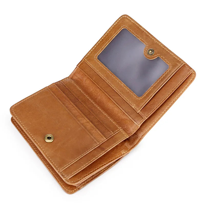RFID Blocking Leather Men Short Wallets Vintage Oil Wax Leather Men Coin Zipper