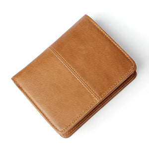RFID Blocking Leather Men Short Wallets Vintage Oil Wax Leather Men Coin Zipper