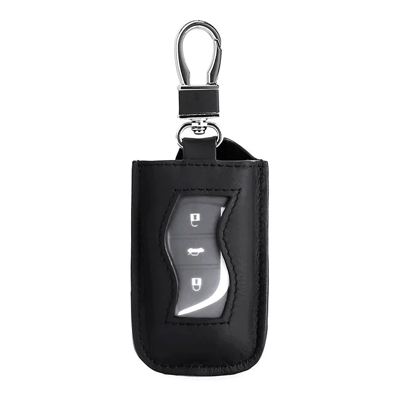 Oval Cowhide Car Key Organizer with Hardware Hook